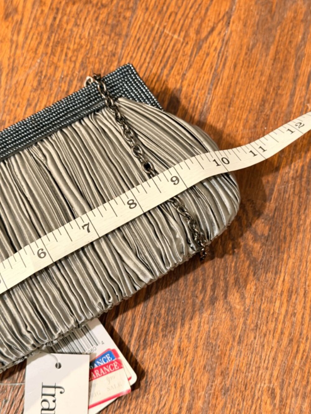 Franchi Slate Pleated Cocktail Clutch/Evening Bag with Chain Strap - Picture 4 of 5
